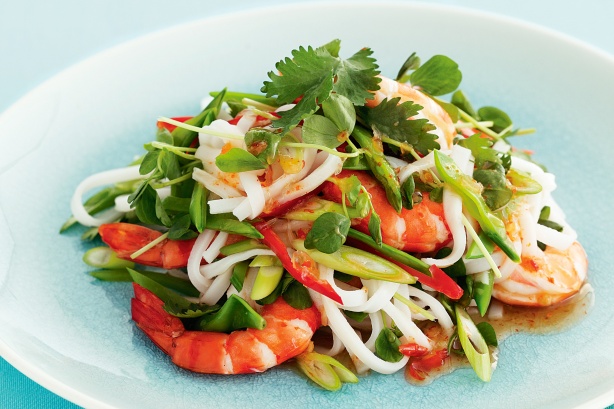 Spring cabbage, apple and prawn salad 