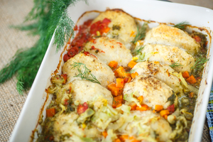 Baked Mediterranean fish with crispy topping