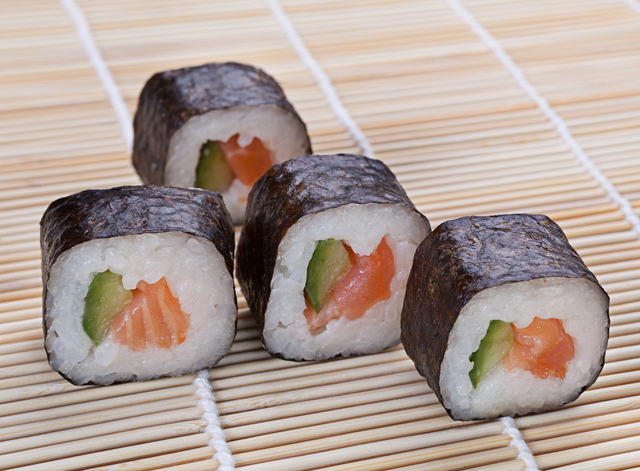 Smoked salmon sushi with avocado