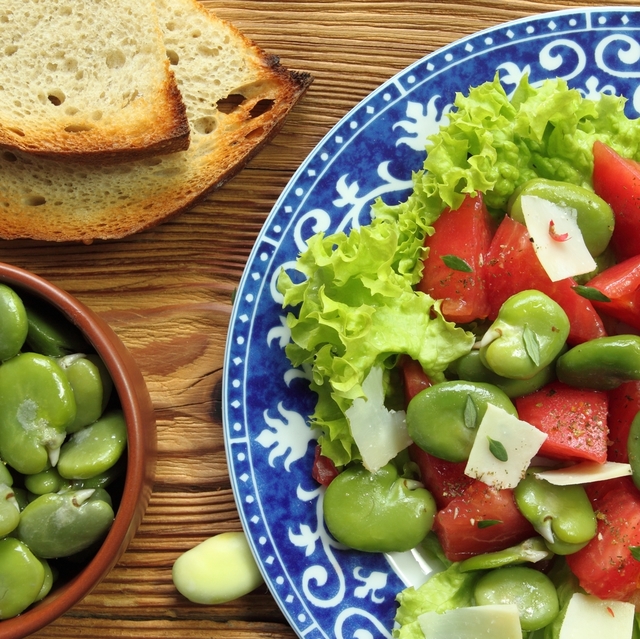 Broad bean and tomato salad