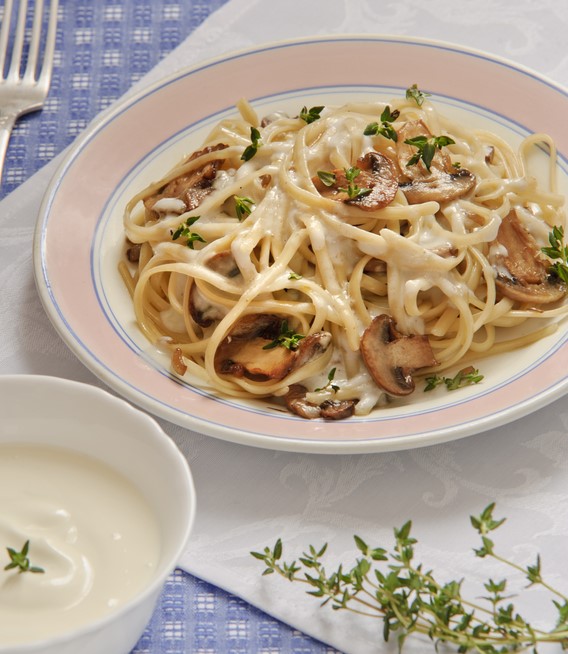 Linguine with lemon, garlic and thyme mushrooms