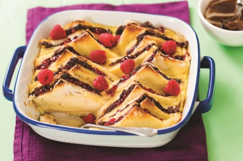 Raspberry chocolate bread and butter pudding