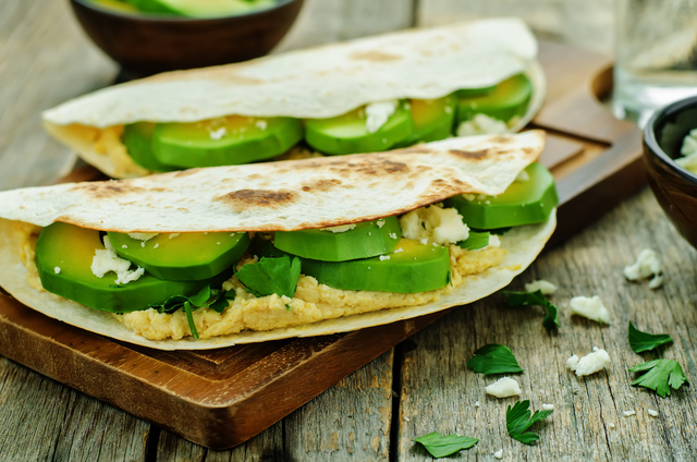 Avocado with hummus and feta sandwiches 