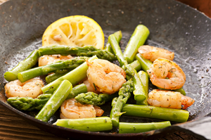 Grilled asparagus and prawns with a French twist