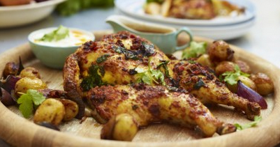 Coconut-marinated chicken thighs with a Thai mango &amp; beansprout salad