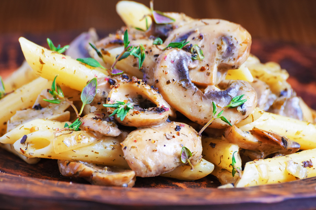 Penne pasta with mushrooms and sausage