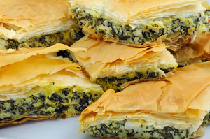 Spinach with mixed cheese filo squares