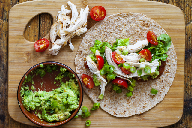 Open face chicken wraps with guacamole 