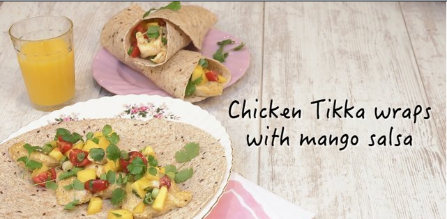 Chicken tikka wraps with mango salsa