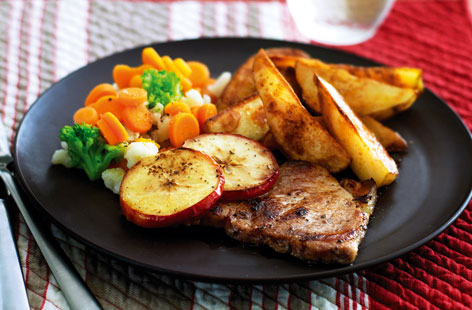 Pork chops with potato wedges recipe