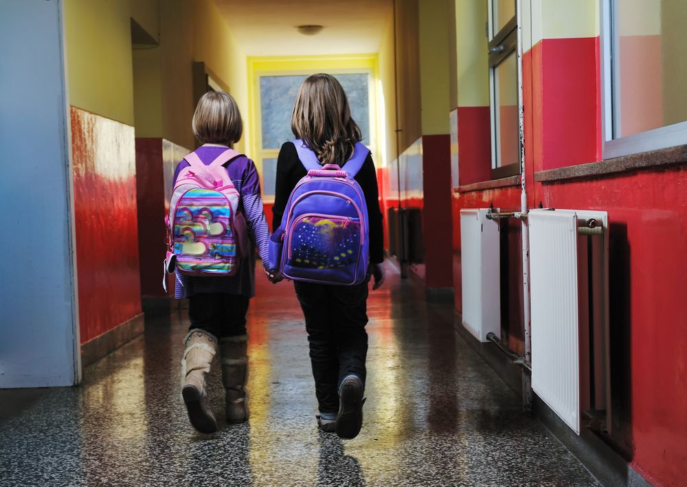 Right school. Children carry Schoolbags at Night.