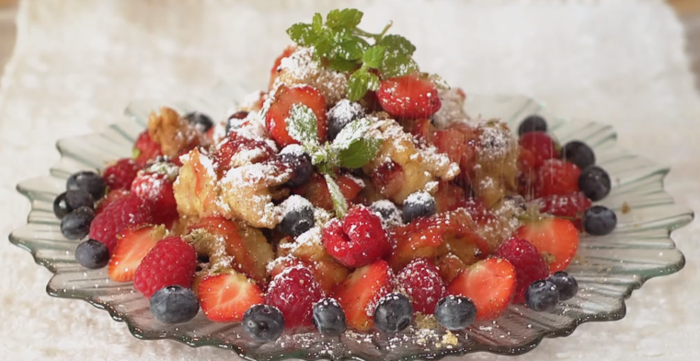 Apple &amp; Berry Fritters with Lemon Balm Sugar and Raspberry Drizzle