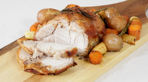 Rosemary roast pork with vegetables and potatoes