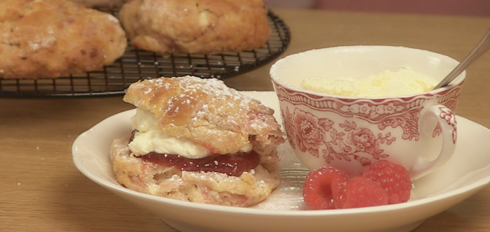 Raspberry and white chocolate scones