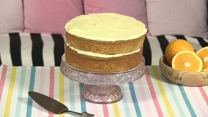 Spiced whole orange cake with orange mascarpone icing