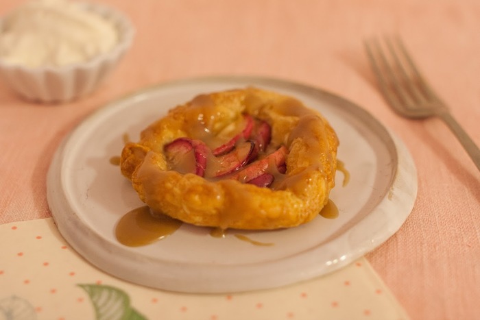 Mini apple galettes with caramel sauce