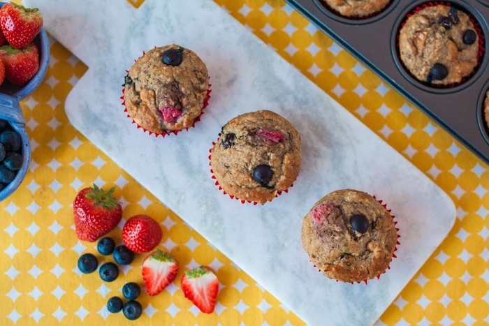 Strawberry, apple and blueberry muffins