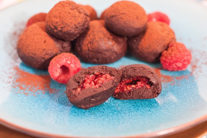 Dark chocolate raspberry truffles