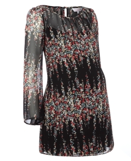 Black floral smocked tunic top