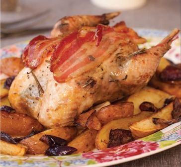 Roast pheasant with pancetta, white wine and rosemary