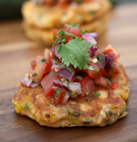 Sweet corn fritters with tomato salsa