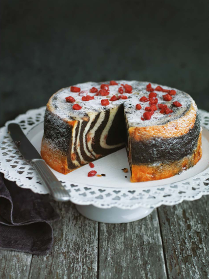 Steamed chocolate and strawberry zebra cake