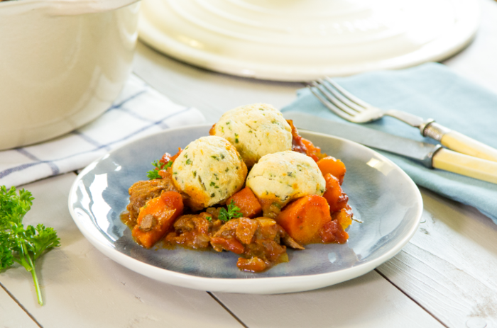 Beef stew with herb dumplings