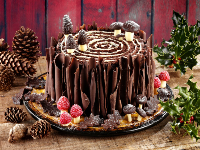 Woodland Christmas yule log cake 