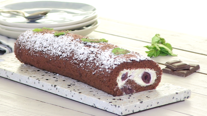 Chocolate cherry roulade