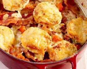 Chicken casserole with cheesy herb dumplings