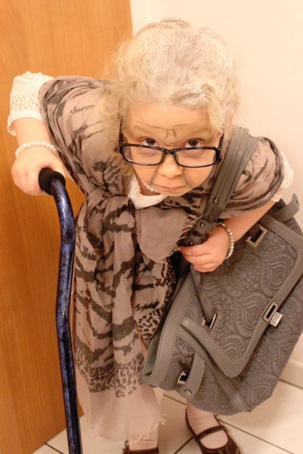 little girl dress up as old lady